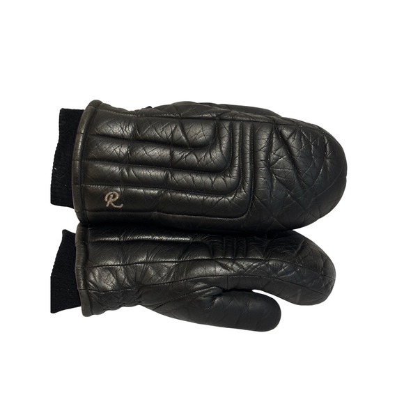 Roffe Accessories - Roffe Vintage Black Leather Quilted Ski Mittens Ladies Sz L Japan retro warm 70s